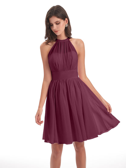 Tegan Knee Length Halter Chiffon Bridesmaid Dresses