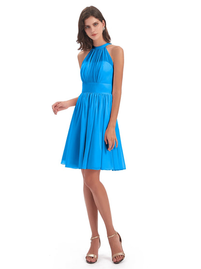 Tegan Knee Length Halter Chiffon Bridesmaid Dresses