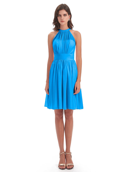 Tegan Knee Length Halter Chiffon Bridesmaid Dresses