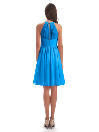 Tegan Knee Length Halter Chiffon Bridesmaid Dresses