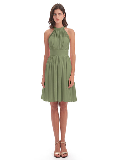 Tegan Knee Length Halter Chiffon Bridesmaid Dresses