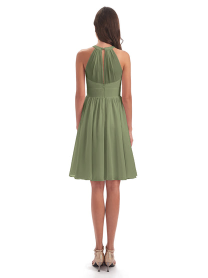 Tegan Knee Length Halter Chiffon Bridesmaid Dresses