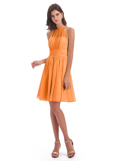 Tegan Knee Length Halter Chiffon Bridesmaid Dresses