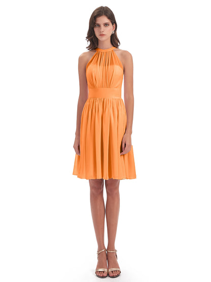 Tegan Knee Length Halter Chiffon Bridesmaid Dresses