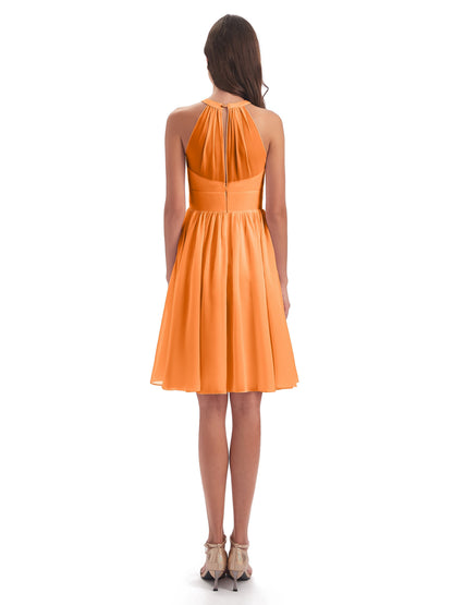 Tegan Knee Length Halter Chiffon Bridesmaid Dresses