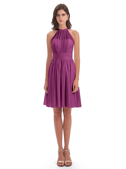 Tegan Knee Length Halter Chiffon Bridesmaid Dresses
