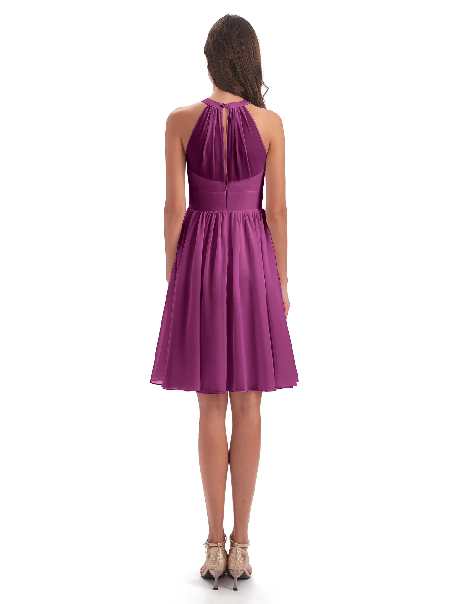 Tegan Knee Length Halter Chiffon Bridesmaid Dresses