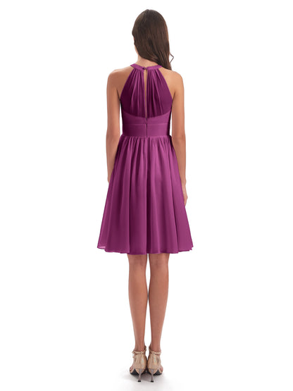 Tegan Knee Length Halter Chiffon Bridesmaid Dresses