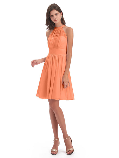 Tegan Knee Length Halter Chiffon Bridesmaid Dresses