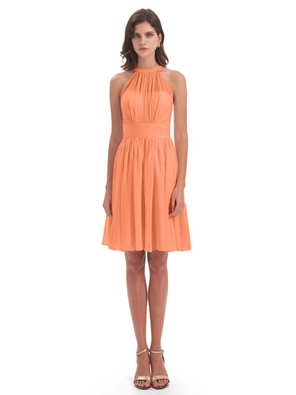 Tegan Knee Length Halter Chiffon Bridesmaid Dresses