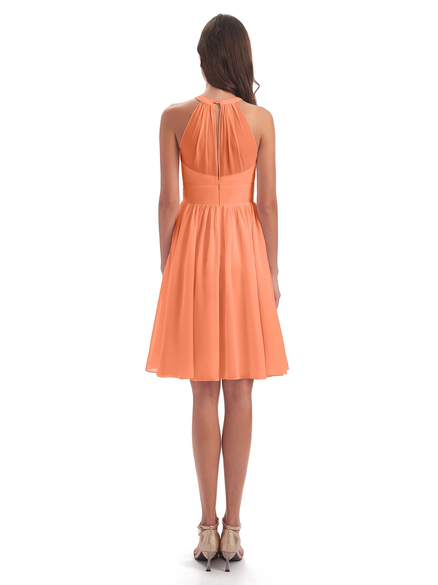 Tegan Knee Length Halter Chiffon Bridesmaid Dresses