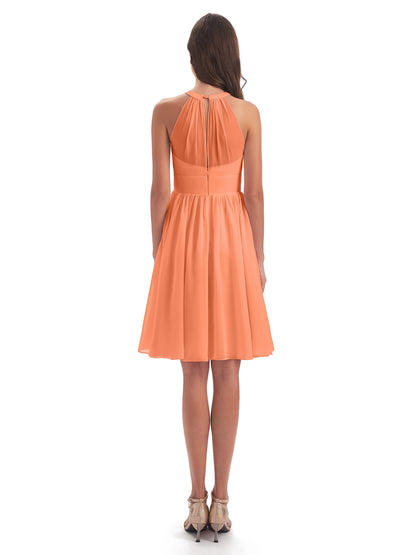 Tegan Knee Length Halter Chiffon Bridesmaid Dresses