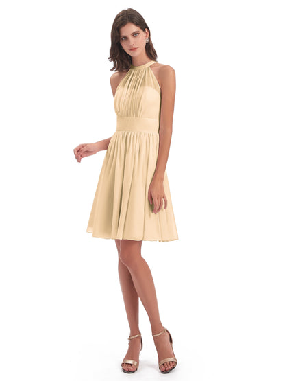Tegan Knee Length Halter Chiffon Bridesmaid Dresses