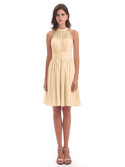 Tegan Knee Length Halter Chiffon Bridesmaid Dresses