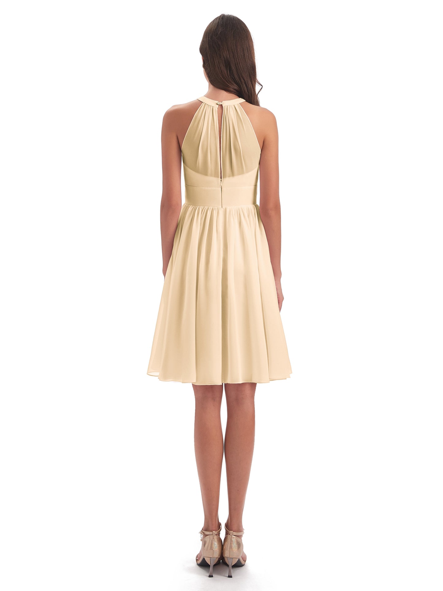 Tegan Knee Length Halter Chiffon Bridesmaid Dresses
