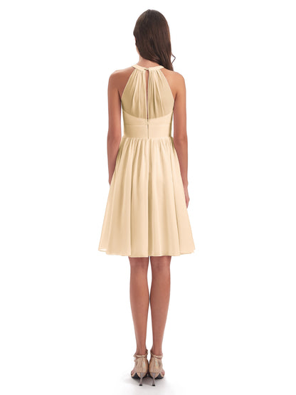 Tegan Knee Length Halter Chiffon Bridesmaid Dresses