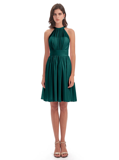 Tegan Knee Length Halter Chiffon Bridesmaid Dresses