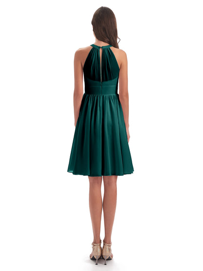 Tegan Knee Length Halter Chiffon Bridesmaid Dresses