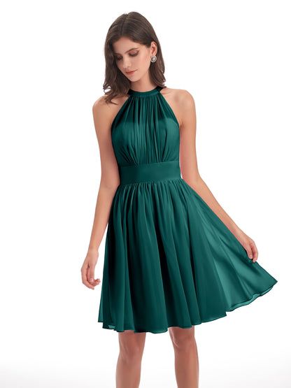 Tegan Knee Length Halter Chiffon Bridesmaid Dresses