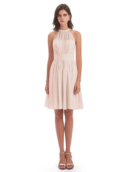 Tegan Knee Length Halter Chiffon Bridesmaid Dresses