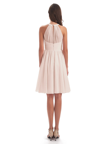 Tegan Knee Length Halter Chiffon Bridesmaid Dresses