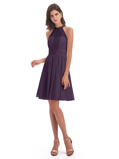 Tegan Knee Length Halter Chiffon Bridesmaid Dresses
