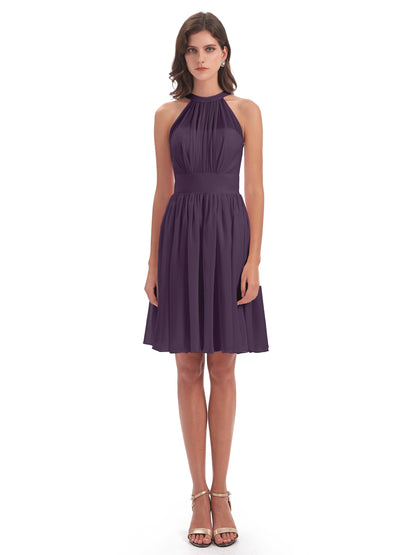 Tegan Knee Length Halter Chiffon Bridesmaid Dresses