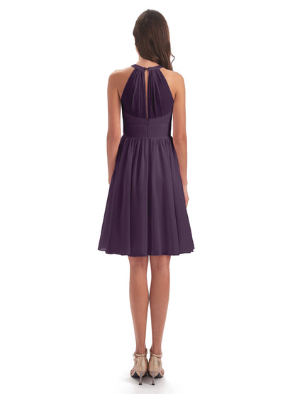 Tegan Knee Length Halter Chiffon Bridesmaid Dresses