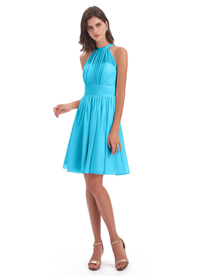Tegan Knee Length Halter Chiffon Bridesmaid Dresses
