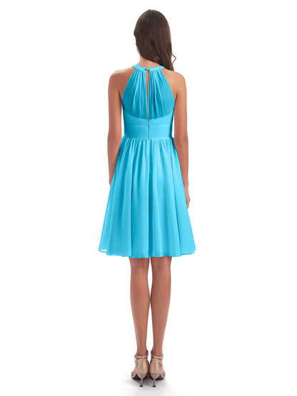 Tegan Knee Length Halter Chiffon Bridesmaid Dresses