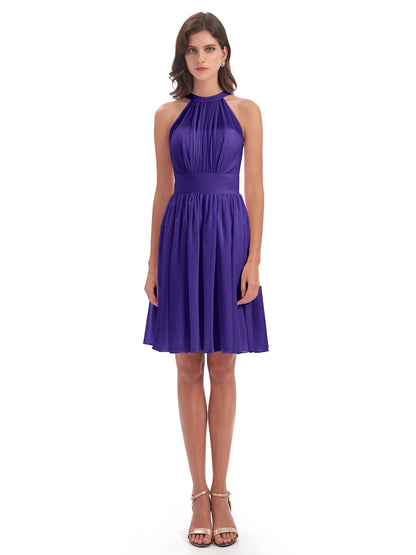 Tegan Knee Length Halter Chiffon Bridesmaid Dresses