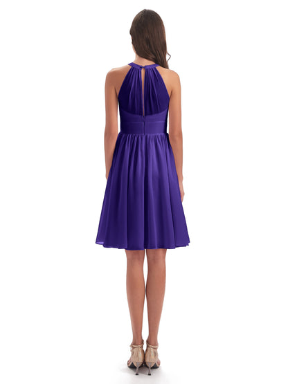 Tegan Knee Length Halter Chiffon Bridesmaid Dresses
