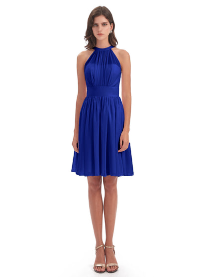 Tegan Knee Length Halter Chiffon Bridesmaid Dresses