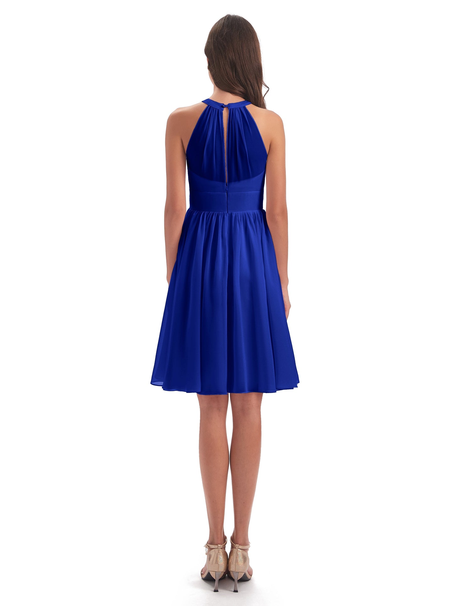 Tegan Knee Length Halter Chiffon Bridesmaid Dresses