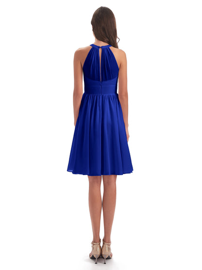 Tegan Knee Length Halter Chiffon Bridesmaid Dresses