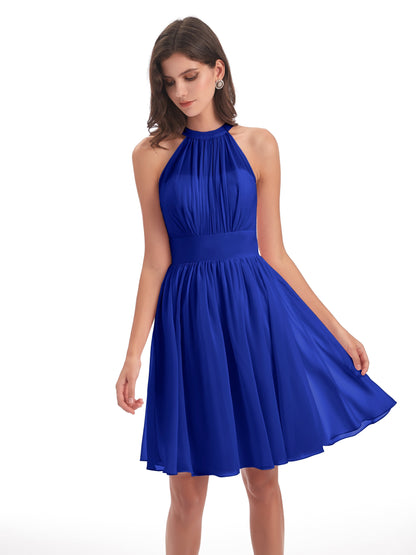 Tegan Knee Length Halter Chiffon Bridesmaid Dresses