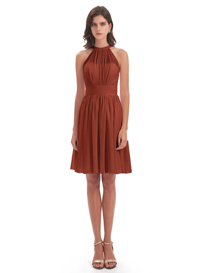 Tegan Knee Length Halter Chiffon Bridesmaid Dresses