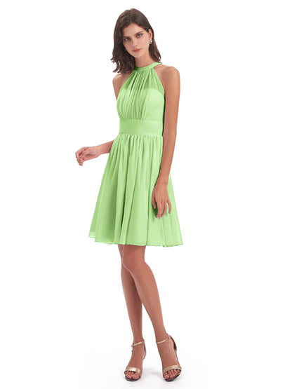 Tegan Knee Length Halter Chiffon Bridesmaid Dresses