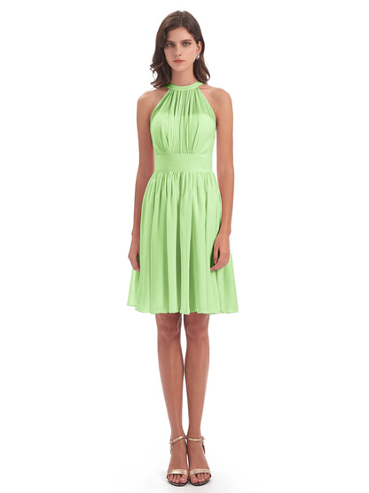 Tegan Knee Length Halter Chiffon Bridesmaid Dresses