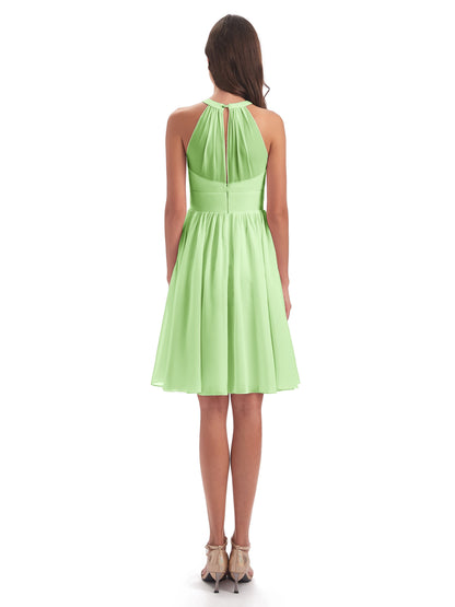 Tegan Knee Length Halter Chiffon Bridesmaid Dresses