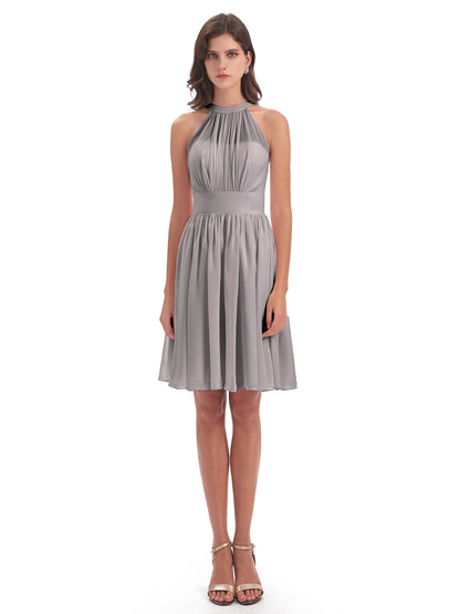 Tegan Knee Length Halter Chiffon Bridesmaid Dresses