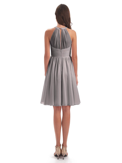Tegan Knee Length Halter Chiffon Bridesmaid Dresses