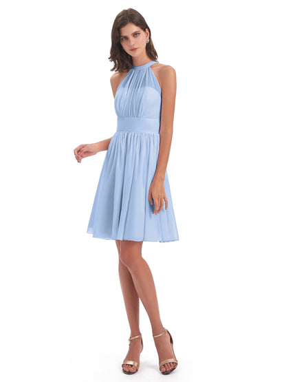 Tegan Knee Length Halter Chiffon Bridesmaid Dresses