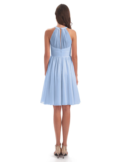 Tegan Knee Length Halter Chiffon Bridesmaid Dresses