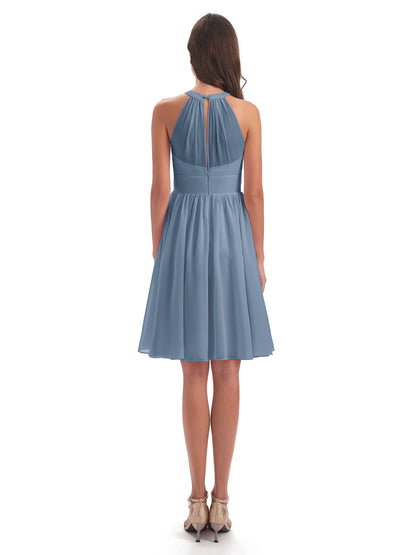 Tegan Knee Length Halter Chiffon Bridesmaid Dresses