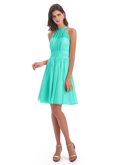 Tegan Knee Length Halter Chiffon Bridesmaid Dresses
