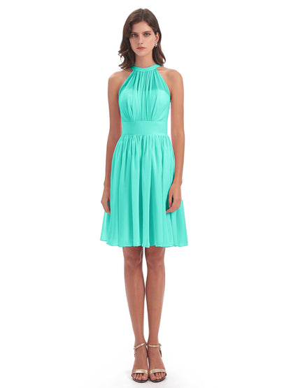 Tegan Knee Length Halter Chiffon Bridesmaid Dresses