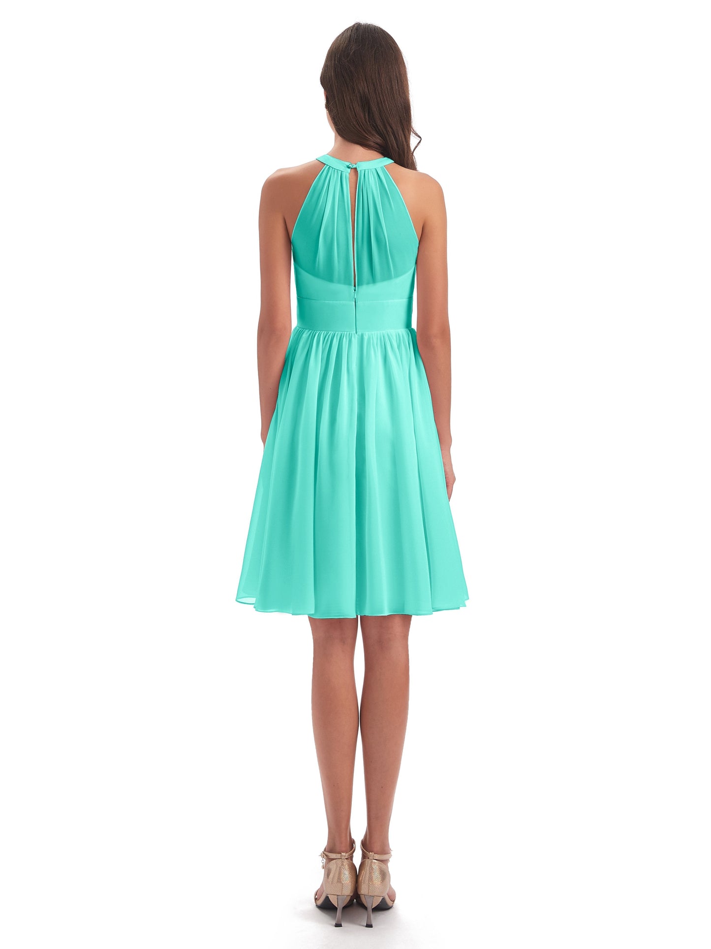 Tegan Knee Length Halter Chiffon Bridesmaid Dresses
