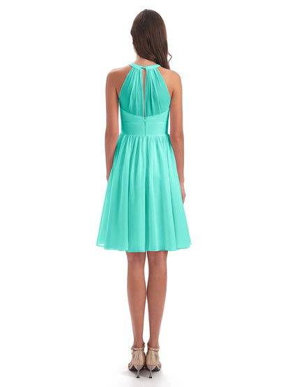 Tegan Knee Length Halter Chiffon Bridesmaid Dresses