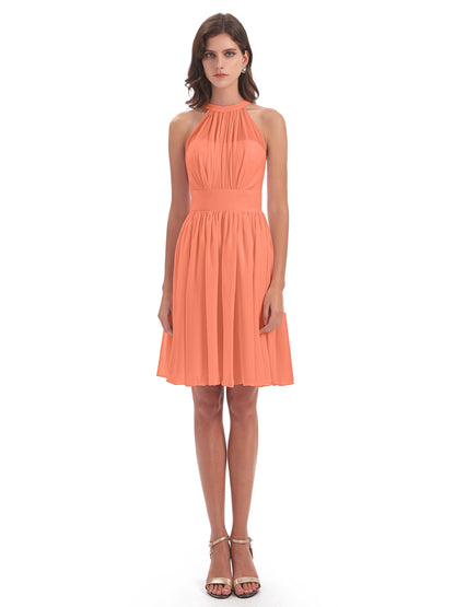 Tegan Knee Length Halter Chiffon Bridesmaid Dresses